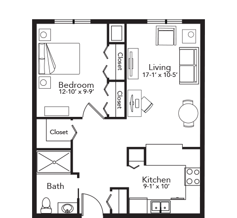 Floor Plan 1 Bedroom 600 sqft