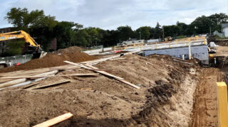 Dirt piles and framing in place as crews prepare for wall installation at Chapel View Care Center construction site, September 2025.
