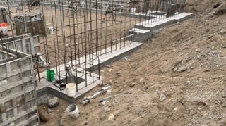 Rebar framework and concrete forms at Chapel View construction phase.
